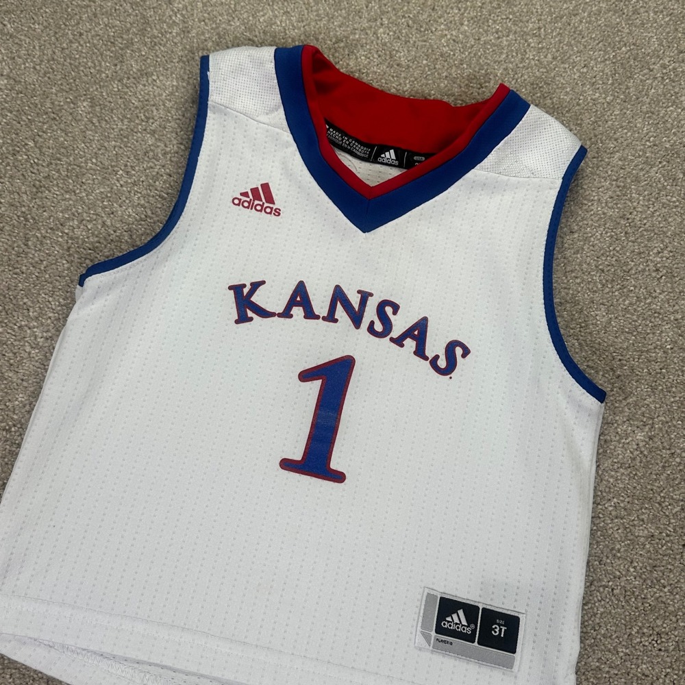 Adidas Kids 3T Basketball Jersey White Kansas Jayhawks Number 1 Sporty NCAA